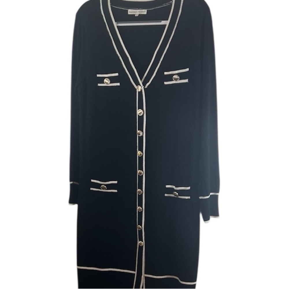 Black Cardigan with White Trim by Madison and Hudson Size XL